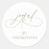 Handschrift Joyful Minimalist Wit & Goud Ronde Sticker (Voorkant)