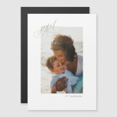 Handschrift Joyful Minimalistische vakantie fotoka Magnetische Uitnodiging (Voorkant / Achterkant)