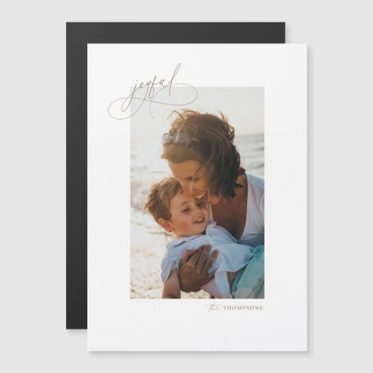 Handschrift Joyful Minimalistische vakantie fotoka Magnetische Uitnodiging (Voorkant / Achterkant)