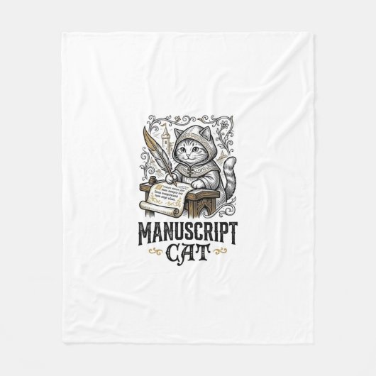 Handschrift Kat Kat Middeleeuwse Manuscript Vintag Fleece Deken (Voorkant)