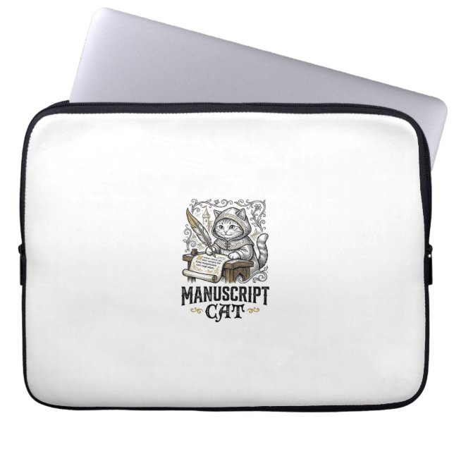 Handschrift Kat Kat Middeleeuwse Manuscript Vintag Laptop Sleeve (Voorkant)