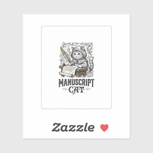 Handschrift Kat Kat Middeleeuwse Manuscript Vintag Sticker (Vel)