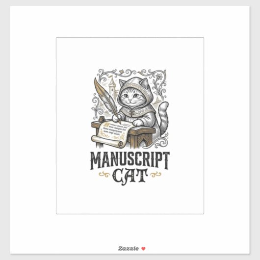 Handschrift Kat Kat Middeleeuwse Manuscript Vintag Sticker (Vel)
