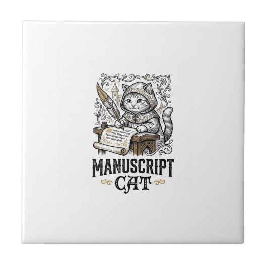 Handschrift Kat Kat Middeleeuwse Manuscript Vintag Tegeltje (Voorkant)