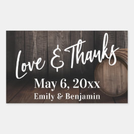 Handschrift Love and Bedankt Brown Wooden Barrel Rechthoekige Sticker