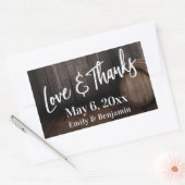Handschrift Love and Bedankt Brown Wooden Barrel Rechthoekige Sticker (Envelop)