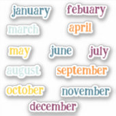 Handschrift Maanden van het jaar Script Colloful Sticker (Voorkant)