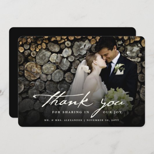 handschrift met handschrift Classy Photo Weddensc Bedankkaart (Voorkant / Achterkant)