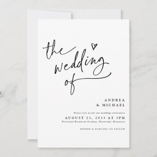 Handschrift met Heart Wedding Modern QR Code Kaart (Voorkant)