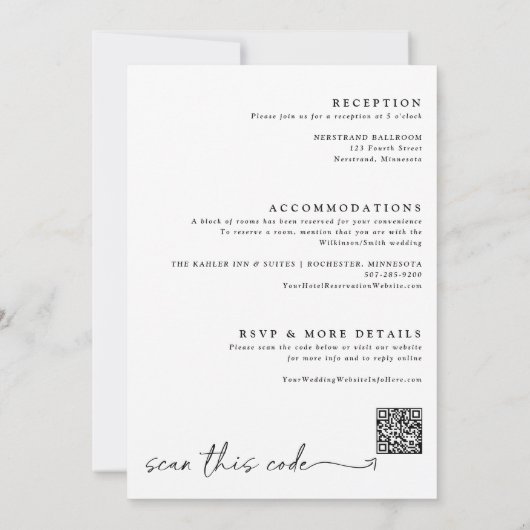 Handschrift met Heart Wedding Modern QR Code Kaart (Achterkant)