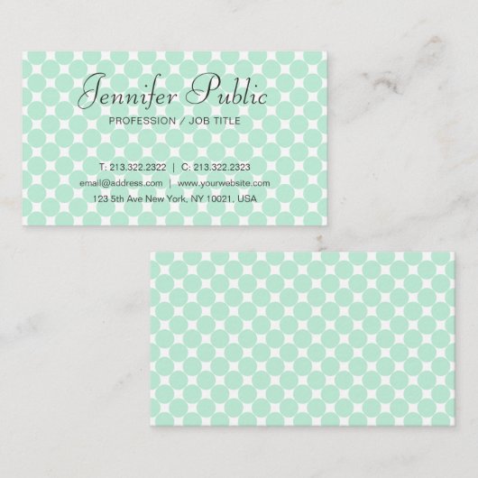 Handschrift Modern elegant Mint Green White Busine Visitekaartje (Voorkant / Achterkant)