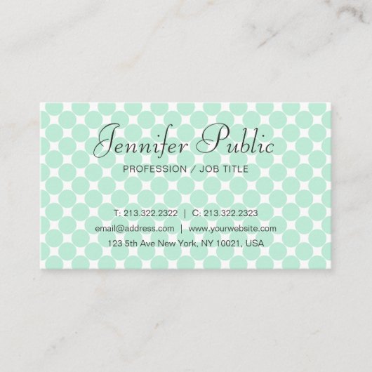 Handschrift Modern elegant Mint Green White Busine Visitekaartje (Voorkant)