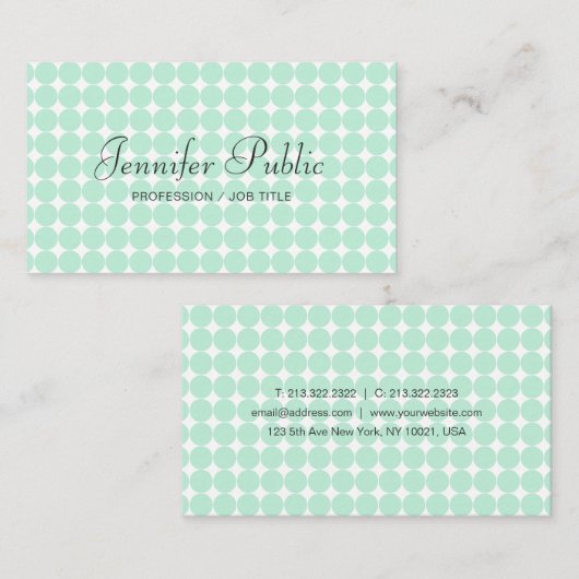 Handschrift Moderne Sjabloon Elegant Mint Green Bu Visitekaartje (Voorkant / Achterkant)