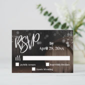 Handschrift Mousserende lichten Wooden Barrel Wedd RSVP Kaartje (Staand voorkant)
