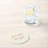 Handschrift Naam Plain Beige Roze  Kijk uit Ronde Kartonnen Onderzetter (Insitu)