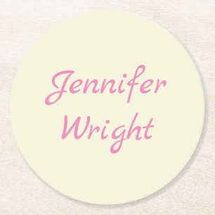 Handschrift Naam Plain Beige Roze  Kijk uit Ronde Kartonnen Onderzetter