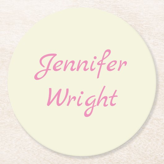 Handschrift Naam Plain Beige Roze  Kijk uit Ronde Kartonnen Onderzetter (Voorkant)