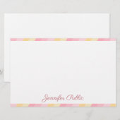 Handschrift Naam Tekst Roze Geel Witte Sjabloon Briefpapier (Voorkant / Achterkant)