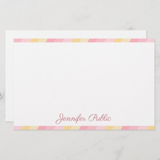 Handschrift Naam Tekst Roze Geel Witte Sjabloon Briefpapier (Voorkant / Achterkant)