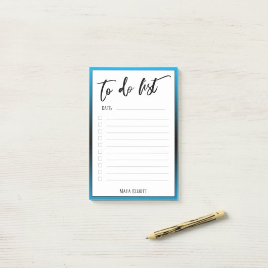 Handschrift om te doen lijst bekleed hemelsblauw o post-it® notes (Op bureau)