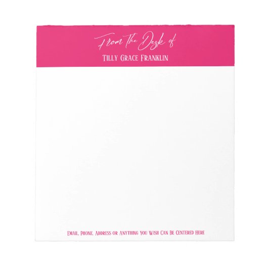 Handschrift op het bureau van de Bright frambozenr Notitieblok (Voorkant)