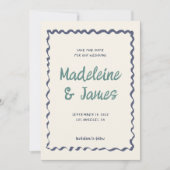 Handschrift pastel golvend Lijst retro bruiloft Save The Date (Voorkant)