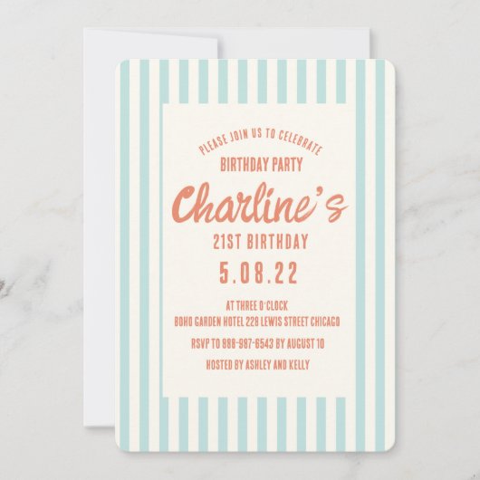 Handschrift Pastel Retro 21e verjaardagsfeestje Kaart (Voorkant)