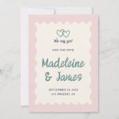 Handschrift pastel roze groen retro bruiloft save the date (Voorkant)