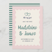 Handschrift pastel roze groen retro bruiloft save the date (Voorkant / Achterkant)