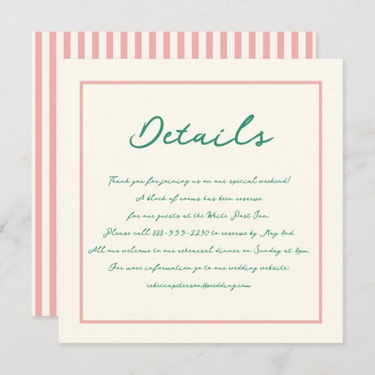 Handschrift Pinky Pastel Retro bruiloft details Kaart (Voorkant / Achterkant)