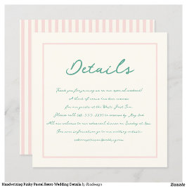 Handschrift Pinky Pastel Retro bruiloft details Kaart