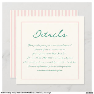 Handschrift Pinky Pastel Retro bruiloft details Kaart
