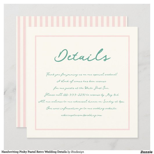 Handschrift Pinky Pastel Retro bruiloft details Kaart
