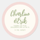 Handschrift Pinky RetroWedding Rechthoekige Sticke Ronde Sticker (Voorkant)