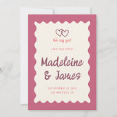 Handschrift Retro Bold Roze Rood Bruiloft Save The Date (Voorkant)