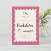 Handschrift Retro Bold Roze Rood Bruiloft Save The Date (Staand voorkant)