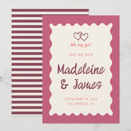 Handschrift Retro Bold Roze Rood Bruiloft Save The Date (Voorkant / Achterkant)