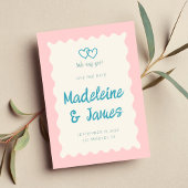 Handschrift Retro Bold Roze Turquoise Bruiloft Save The Date