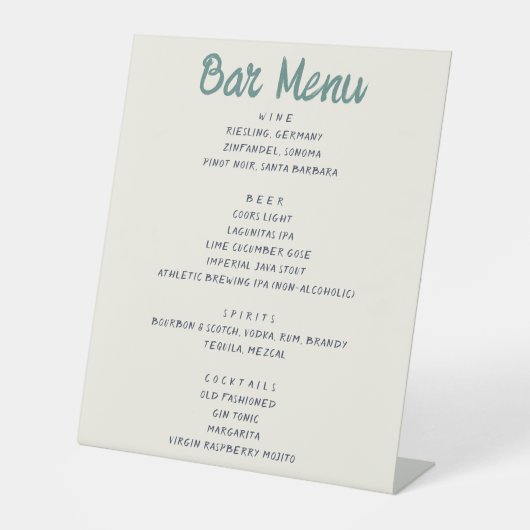 Handschrift Retro Groen Blauw Bruiloft Bar Menu Reclamebord Met Voetstuk (Voorkant)