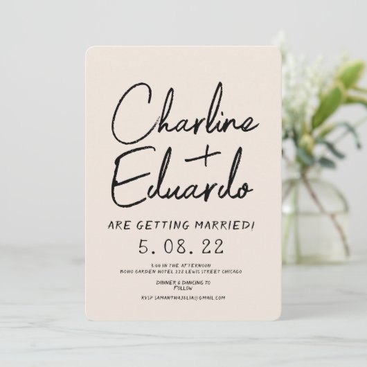 Handschrift Retro Hedendaagse Kunst Bruiloft Kaart (Staand voorkant)