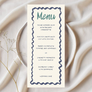 Handschrift Retro Wavy Lijst Groen Blauw Bruiloft Menu