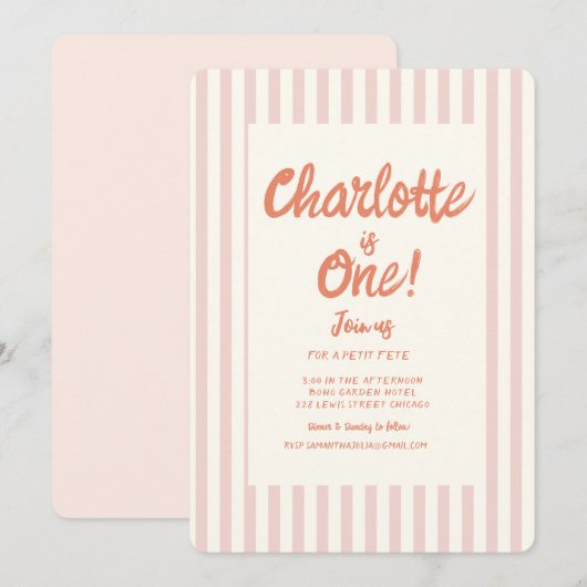 Handschrift Roze Pastel Retro Baby Verjaardag Kaart (Voorkant / Achterkant)