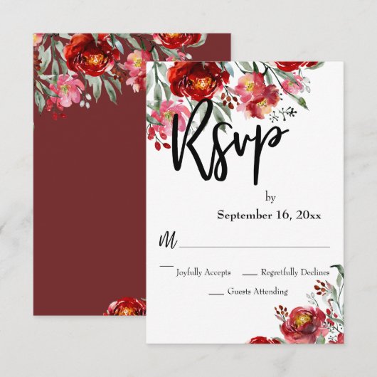 Handschrift RSVP Bourgogne Rode Herfst Bloemen (Voorkant / Achterkant)