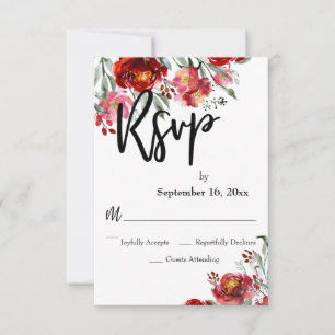 Handschrift RSVP Bourgogne Rode Herfst Bloemen Kaartje
