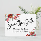 Handschrift Save the Date Bourgondische rode bloem (Staand voorkant)