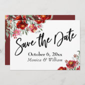 Handschrift Save the Date Bourgondische rode bloem (Voorkant / Achterkant)