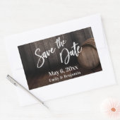 Handschrift Save the Date Brown Wooden Barrel Rechthoekige Sticker (Envelop)