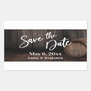 Handschrift Save the Date Brown Wooden Barrel Rechthoekige Sticker