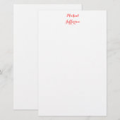 Handschrift Schrift Elegant Eenvoudig Rood Wit Briefpapier (Voorkant / Achterkant)