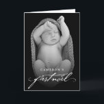 handschrift script baby's eerste nieuwe foto feestdagen kaart<br><div class="desc">Ontworpen door: fat*fa*tin. Eenvoudig aan te passen met uw eigen tekst,  foto of afbeelding. Voor douaneverzoeken,  te contacteren gelieve vet*fa*tin direct. Aangepaste kosten zijn van toepassing op www.zazzle.com/fat_fa_tin www.zazzle.com/color_therapy www.zazzle.com/fatfatin_blue_knot www.zazzle.com/fatfatin_red_knot www.zazzle.com/fatfatin_box www.zazzle.com/fatfatin_ink</div>